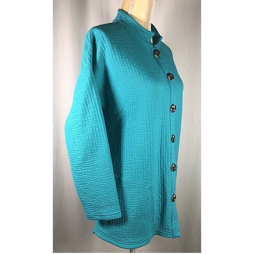 Soft Surroundings Art To Wear Jacket Sz M Cardigan CottonSeersucker Blue Buttons - Picture 3 of 7